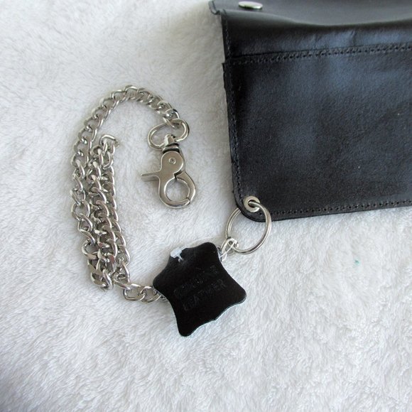 GENUINE Black Leather Chain Wallet NWOT - Picture 4 of 10